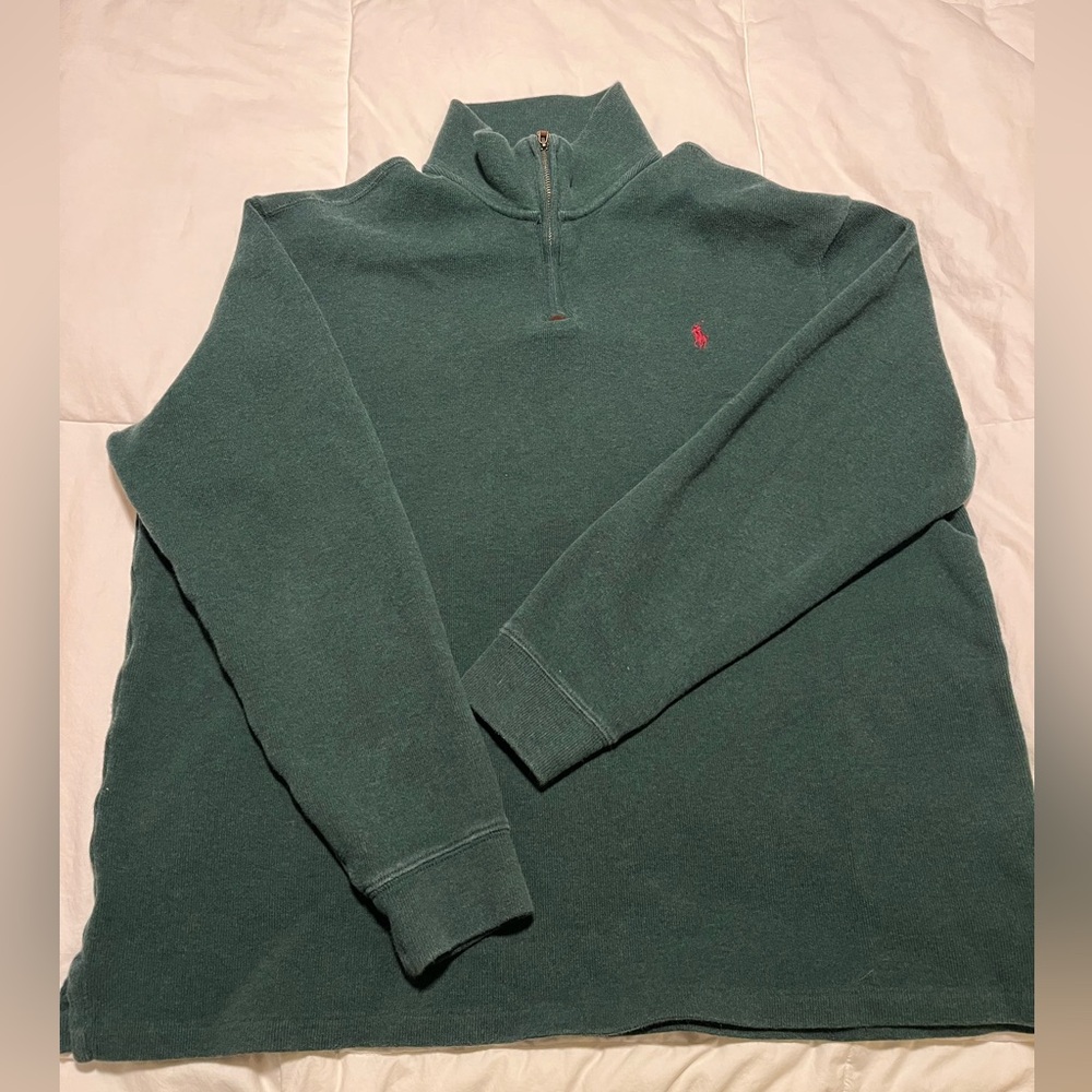 Polo Ralph Lauren Men’s Forest Green Estate Rib 1/4 Zip Cotton Sweater Size XL